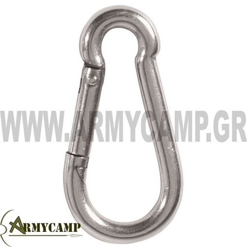 100% Stainless Steel     Lenght: 8 cm     Do not use for claimbing or rescue missions!