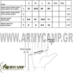 measuremetns duty mechanic gloves p20010  pentagon γαντια μηχανικου διαστασολογιο στρατου χακι